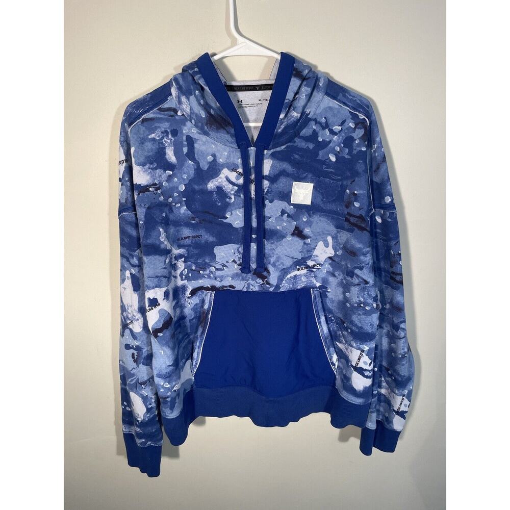 Under Armour Project Rock Hoodie Women's Size XL Blue White‎ Camo Sweatshirt